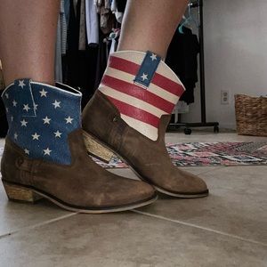 Authentic American flag leather booties